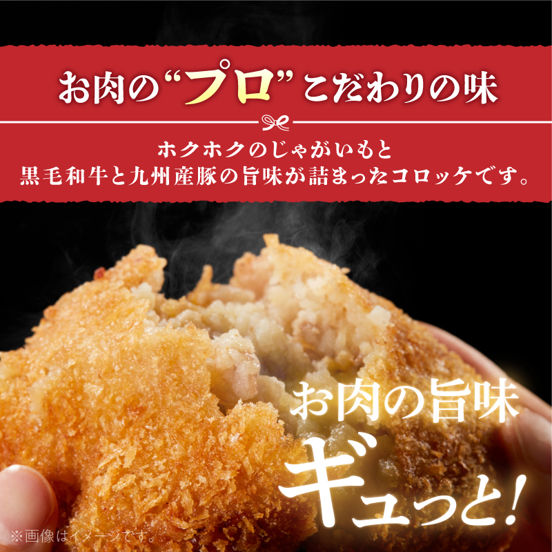 黒毛和牛・九州産豚入りコロッケ（衣付き）90g×10個_黒毛和牛 九州産豚 コロッケ 衣付き 1個 90g 10個 国産 和牛 牛肉 肉 九州産 豚肉 揚げたて ホクホク 揚げるだけ 簡単調理 時短 おかず お弁当 冷凍 お取り寄せ 福岡県 久留米市 送料無料_Cx239-01 10個