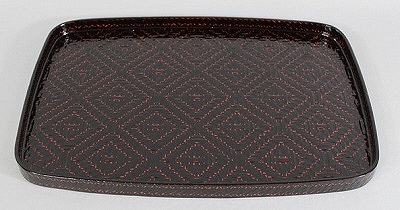 籃胎漆器　長角盆1枚　（黒）　サイズ：38cm×27cm×2cm_籃胎漆器 長角盆 おぼん トレー 1枚 黒 幅 38cm × 奥行 27cm × 高さ 2cm 長方形 キッチン用品 おもてなし 食卓 光沢 赤の研ぎ出し フォーマル 和 華やか 真竹 漆器 福岡県 久留米市 お取り寄せ 送料無料_Id023