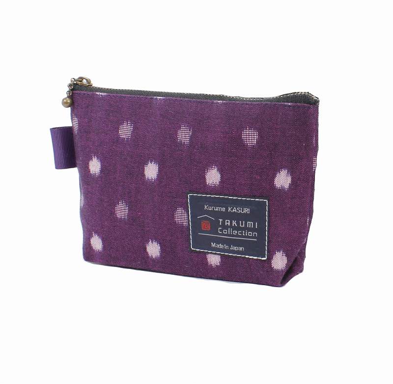 久留米絣 台形ポーチ（紫小白玉）_Jk045-PPL
