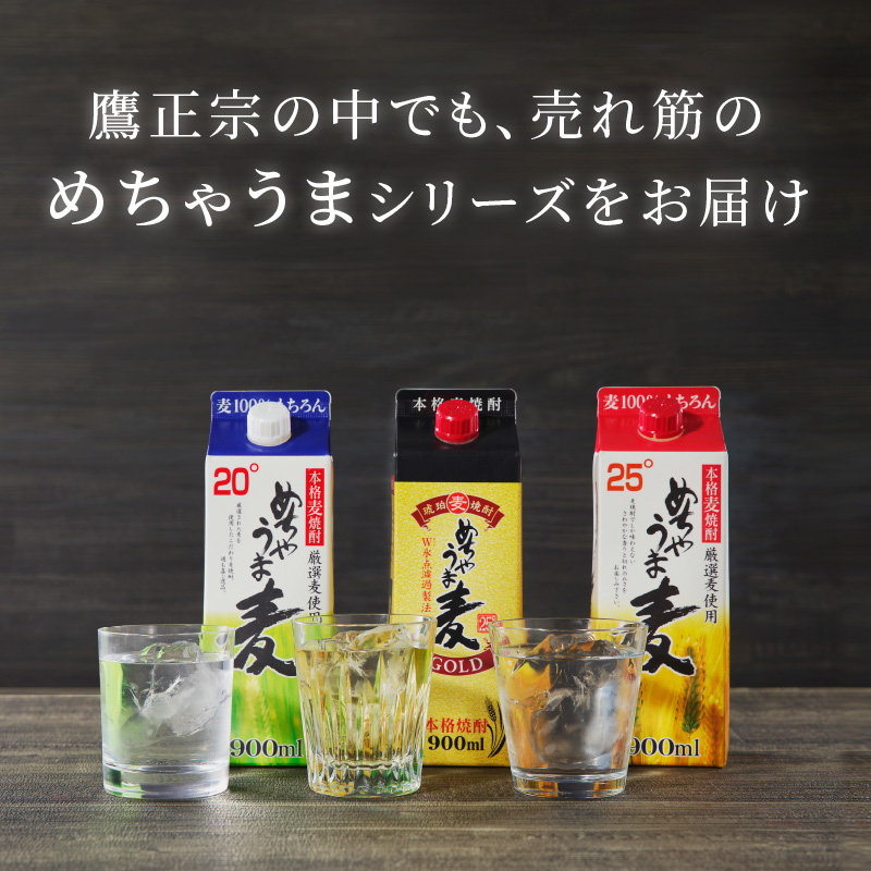 【定期便3回】本格麦焼酎 めちゃうま麦飲み比べ900mlパック×6本セット _Tk071 定期便3回