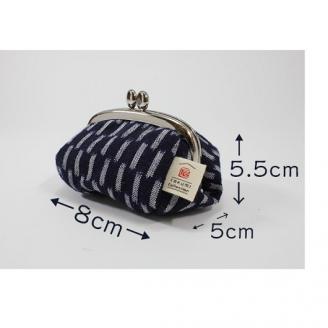 久留米絣　福ふくがま口財布　（紺　あられ）