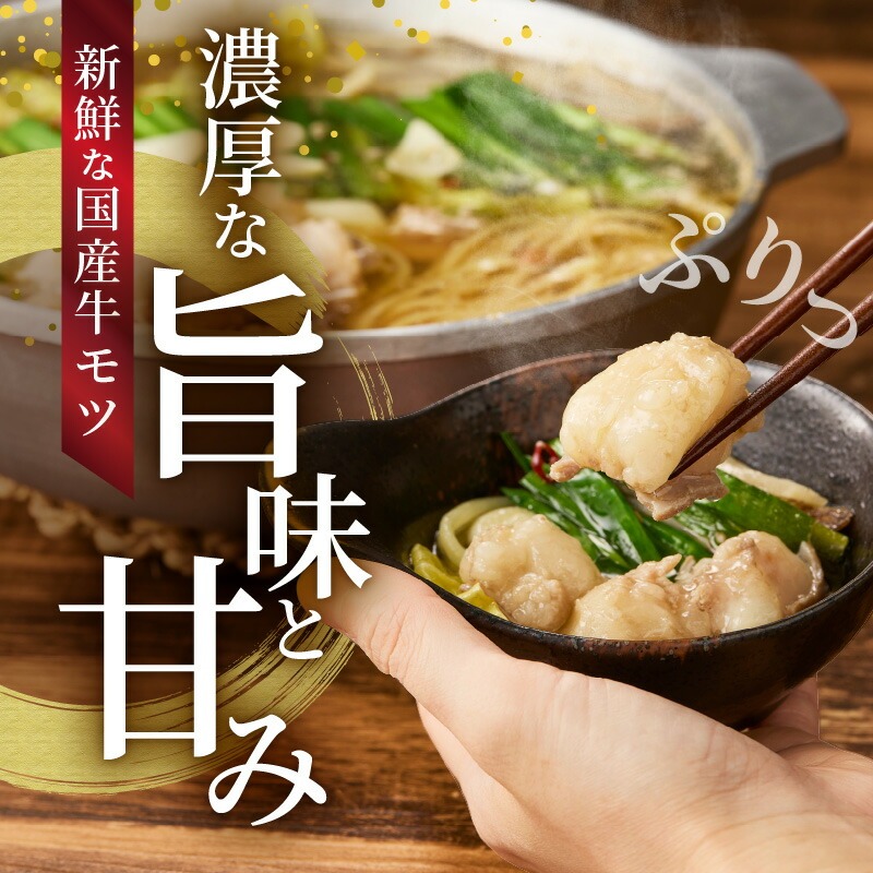 博多名物 国産牛 特選もつ鍋 味噌味 2人前セット _ 特選 もつ鍋 容量 スープ 2人前 黒毛和牛 小腸 プリプリ 濃厚 旨味 特製 ちゃんぽん麺 ツルツル もちもち 冷凍 小分け 福岡県 久留米市 お取り寄せ 送料無料 _Cn139-01 味噌味　2人前セット