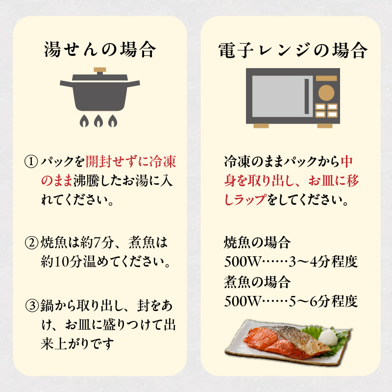 魚が主役の食卓 魚政 銀むつ入り焼魚と煮魚詰め合わせ（紅鮭塩焼き100g・真鯛味噌焼き100g・銀だらみりん焼き100g・金目鯛塩焼き100g・鯛のあらだき120g・カレイ煮付け120g・銀だら煮付け120g・銀むつ煮付け120g）_レンジ 湯煎 簡単調理 惣菜 おかず お弁当 魚 福岡県 久留米市 ボーテックス お取り寄せ お取り寄せグルメ 送料無料_Cs342