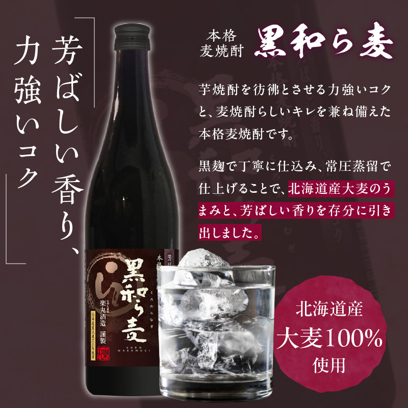 楽丸酒造 和ら麦・黒和ら麦6本セット_楽丸酒造 和ら麦 黒和ら麦 720ml × 6本 セット 本格麦焼酎 各種 3本 フルーティ すっきり まろやか 上品 飲みやすい 唐揚げ サラダ おすすめ コク キレ 黒麹 うまみ 芳ばしい 角煮 マリネ 麦焼酎 アルコール 25度 お酒 焼酎 福岡県 久留米市 送料無料_El030