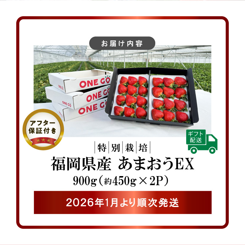 【2026年1月より順次発送】ギフト配送 約450g×2パック EX 福岡県産あまおう〈特別栽培〉_福岡県産 あまおう 約450g×2パック エコファーマー 土づくり 化学合成農薬 化学肥料 低減 特別栽培 ギフト配送 希少価値 EX イチゴ フルーツ デザート 甘い 果汁 贈り物 果物 お取り寄せ 福岡県 久留米市 冷蔵発送 送料無料_Fi063