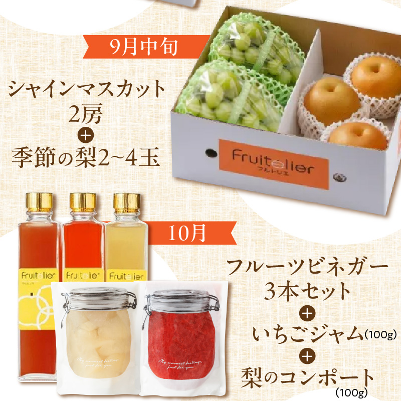 【年間7回配達】【フルトリエ】100年続くフルーツ農家の定期便_定期便 7回 贈答用 フルーツ セット 詰め合せ 幸水梨 ピオーネ シャインマスカット フルーツビネガー いちごジャム 梨のコンポート あまおう いちご 食べ比べ ギフト 果物 朝採れ 冷蔵 送料無料 100年続くフルーツ農家 フルトリエ 中村果樹園_Fx012