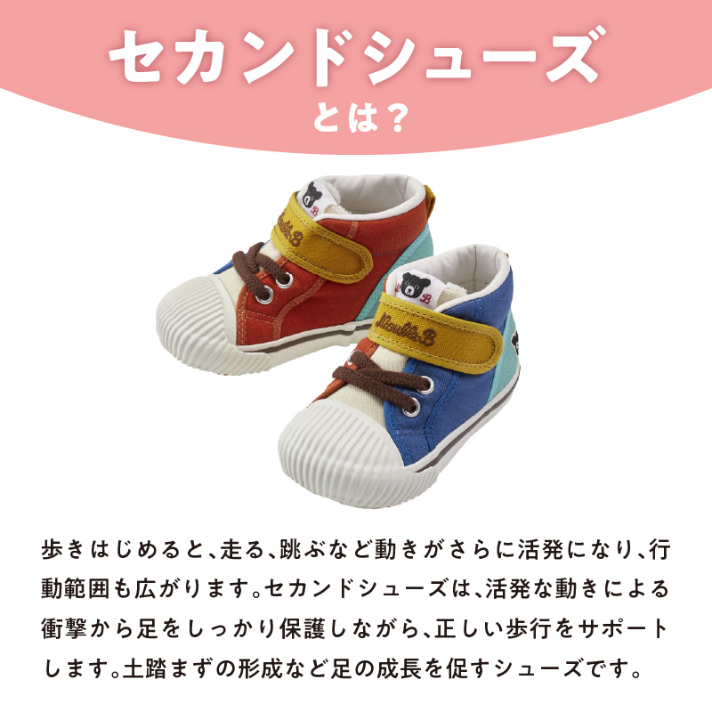 ダブルB　セカンドベビーシューズ（マルチカラー14.5cm）_ミキハウス ダブルB セカンドシューズ マルチカラー サイズ 14.5cm BOX 付 2E 設計 オックス 素材 足 保護 正しい歩行 サポート 履きやすい 靴 シューズ スニーカー ベビー キッズ 子供 ベビー用品 福岡県 久留米市 送料無料_Sx025-2 14.5cm