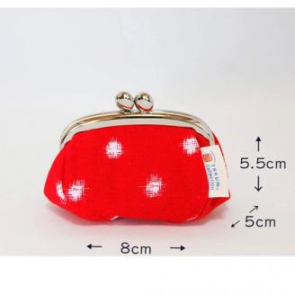 久留米絣　福ふくがま口財布　（赤白玉）