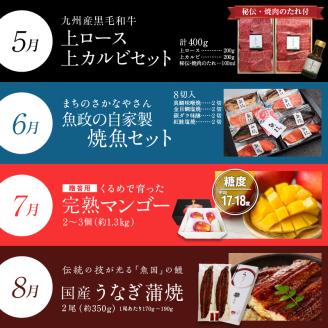 【定期便12回】久留米うまいもんづくし定期便_定期便 12回 うまいもんづくし 毎月お届け あまおう 苺 すきしゃぶ ハンバーグ スタミナソース ロース カルビ 焼肉のたれ 自家製焼魚 マンゴー うなぎ ラーメン 鍋 キウイ 馬刺し 赤身上 肉 魚 フルーツ スイーツ 食品 福岡 久留米市 お取り寄せ 送料無料_Tk009