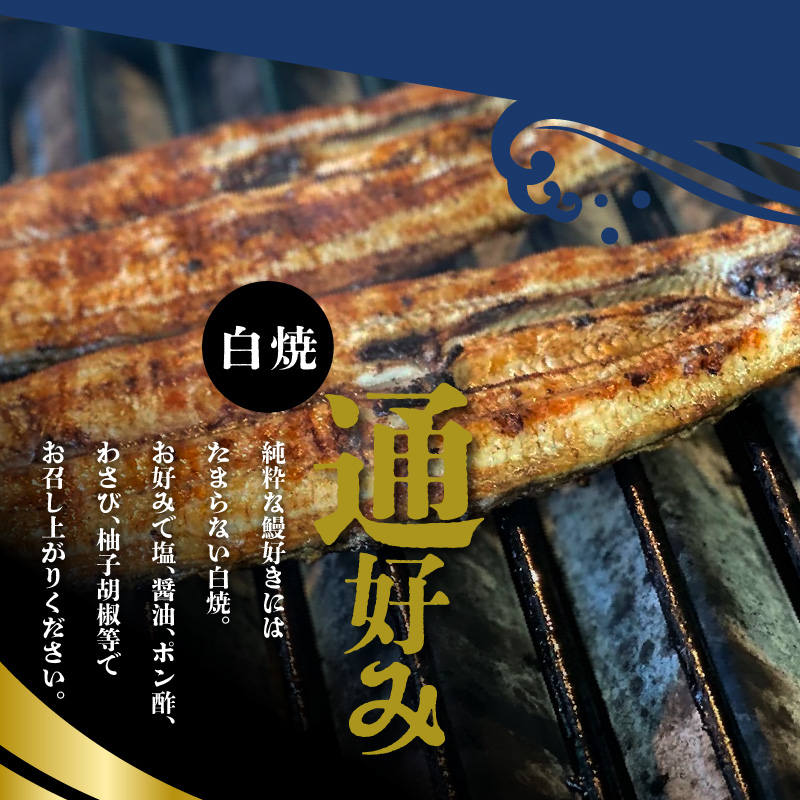 うなぎの白焼 2尾セット（特大サイズ 一尾 170g～200g）_国産 うなぎ 白焼 特大 一尾 170g ～ 200g × 2尾 うなぎ白焼き ひつまぶし 簡単調理 小分け アクセント 柚子胡椒 食品 加工品 魚 魚介類 おかず 惣菜 ご飯のお供 酒の肴 冷凍 パック 樋口商店 福岡県 久留米市 お取り寄せ お取り寄せグルメ 送料無料_Cu002
