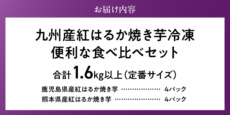 【個包装】九州産紅はるか焼き芋 便利な食べ比べセット合計1.6kg以上（サイズ不揃い）_個包装 九州産 紅はるか 焼き芋 便利 食べ比べ セット 合計 1.6kg 以上 回数 1回 鹿児島県 鹿屋産 フルーティー 甘さ しっとり 食感 熊本県 大津産 濃厚 ねっとり 糖度 45度以上 自然解凍 電子レンジ 半解凍 おやつ デザート_Dw087