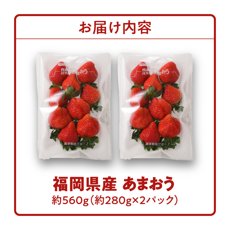 福岡県産 あまおう 約560g（約280g×2パック）_いちご あまおう 2026年 1月 上旬より発送 約 280g × 2パック 合計 約 560g 福岡県産 食べごたえのある大きさ 果汁 スイーツサンド パフェ ショートケーキ 旬 果物 フルーツ スイーツ おやつ 久留米市 冷蔵 お取り寄せ 送料無料_Fi049