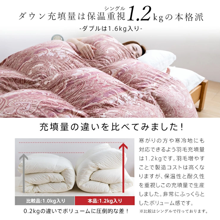 【増量1.6kg】羽毛布団　ハンガリーホワイトダック90％　DP370　ダブル（無地ナチュラル）_【増量タイプ】 羽毛 掛け布団 ハンガリー ホワイトダック ダウン 90％ DP370 洗える 日本製 充てん量 シングル 1.2kg / ダブル 1.6kg 選べるカラー 3色 ふっくら 保温 立体キルト 柔らか ダウンプルーフ 抗菌 防臭 SEK ダニプルーフ 加工 久留米市 送料無料_Qc070-nt ダブル：無地ナチュラル