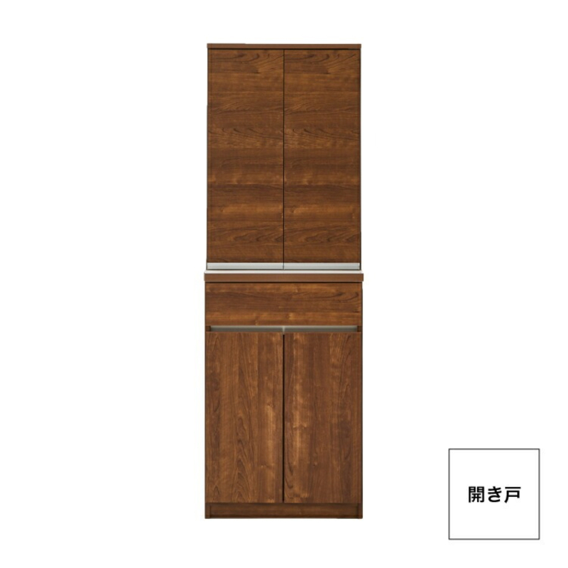 【開梱設置】キッチンボード カフェ60　60上台(DB)＋開き戸（ブラウン）_開梱設置 キッチンボード カフェ 60 大川家具 上台DB 下台  開き戸 ブラウン 両開き 棚 出し入れ 簡単 耐震ダボ 可動棚 扉 引出し 収納 キッチン 家具 国内製造 お取り寄せ 福岡県 久留米市 送料無料_Qd093-05 ブラウン 60上台(DB)＋開き戸