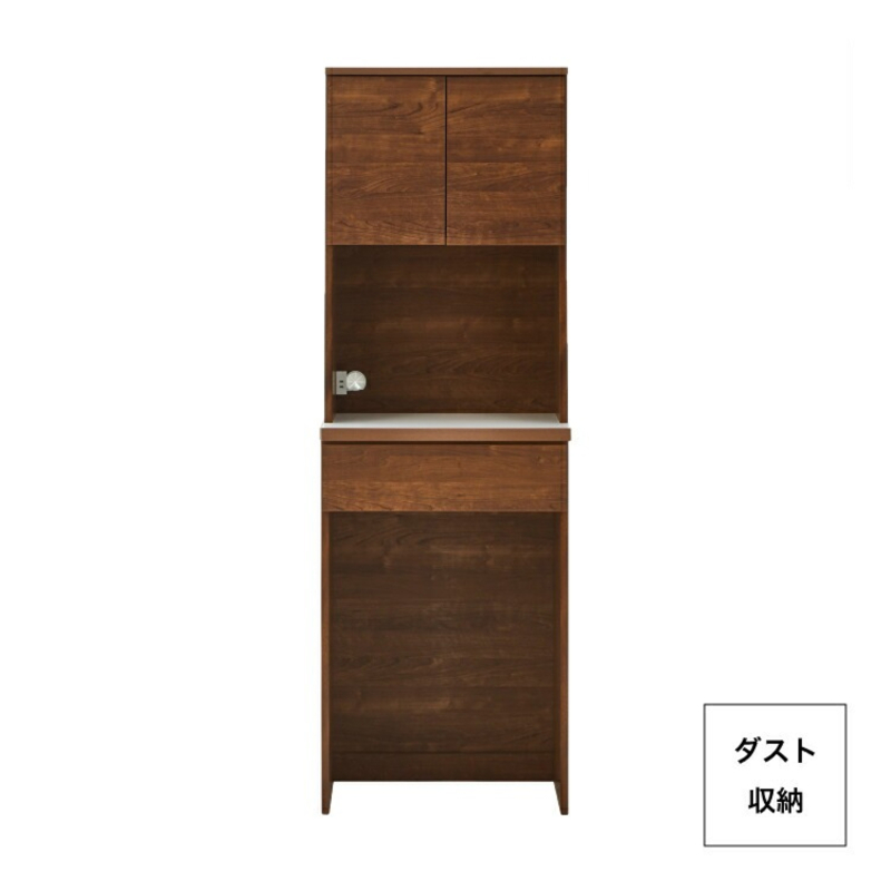 【開梱設置】キッチンボード カフェ60　60上台(OP)＋ダスト収納（ブラウン）_開梱設置 キッチンボード カフェ 60 大川家具 上台OP 下台 ダスト収納 ブラウン  耐震ダボ 可動棚 扉 引出し 収納 コンセント付き キッチン 家具 国内製造 お取り寄せ 福岡県 久留米市_Qd094-08 ブラウン 60上台(OP)＋ダスト収納