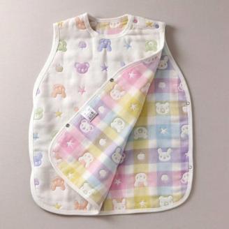 6重ガーゼ寝袋（カラフル）_赤ちゃん用 寝袋 スリーパー 0～2歳 ガーゼ 6重ガーゼ 綿100％ 着丈 約51cm 身巾 約40cm 日本製 1年中 新生児 男の子 女の子 動物柄 パステル チェック 寝かせたまま 着せ替え スムーズ 両脇 肩 開き 優しい 肌触り ベビー用品 赤ちゃんの城 送料無料_Ss009
