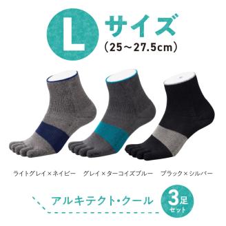 和紙×コラーゲンナイロン異素材コラボで足の悩みをサポート 爽快な履き心地 アルキテクト・クール3足入り（3色/L寸）_Qm010