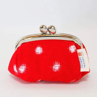 久留米絣　福ふくがま口財布　（赤白玉）