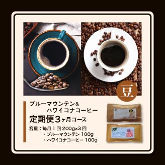 ブルーマウンテン100g＆ハワイコナコーヒー100g 定期便3ヶ月コース 豆コース_定期便 3ヶ月 コーヒー 豆 各 100g 2種 3回 計 600g ブルーマウンテン ハワイコナコーヒー 珈琲の王様 シルキーな舌触り 苦味 酸味 甘味 コク 調和がとれた味わい スッキリ 雑味の少ない フルーツ酸 特徴 酸味の女王 お取り寄せ 送料無料_Ec109-B