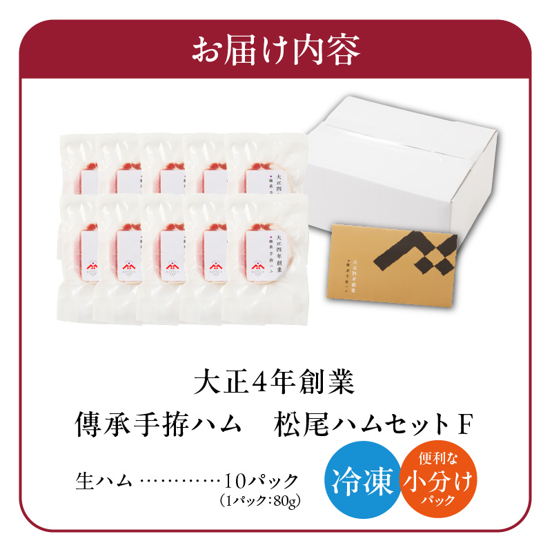 松尾ハムセットF（生ハム80g×10パック）_ハム 松尾ハム セット F 生ハム 80g × 10パック 800g 燻製ハム ドイツ仕込みの製法 本物の味 濃厚な味わい 燻製の香り 肉の旨味 小分け 便利 おつまみ パーティー 朝食 肉 豚肉 加工品 冷凍 お取り寄せ お取り寄せグルメ 福岡県 久留米市 送料無料_Ax217