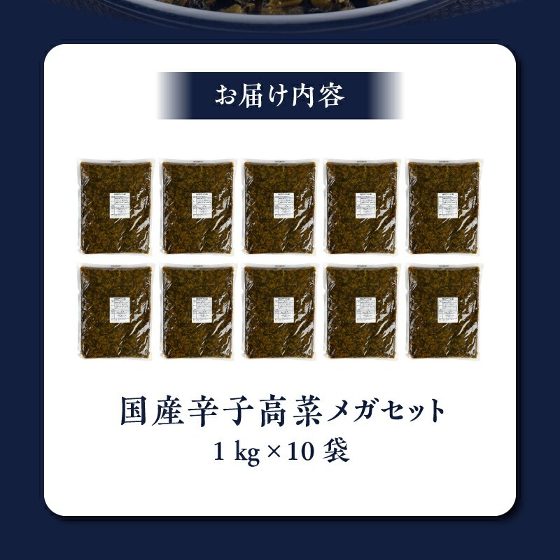 国産辛子高菜メガセット_国産 辛子高菜 1kg × 10袋 小分け 便利 おすそわけ 程よい ピリ辛 高菜 油炒め ごま 漬物 栄養豊富 健康維持 ご飯 おにぎり チャーハン パスタ ラーメン 牛丼 和え物 炒め物 宅飲み メガ セット お取り寄せ お取り寄せグルメ 福岡県 久留米市 送料無料_Ca211