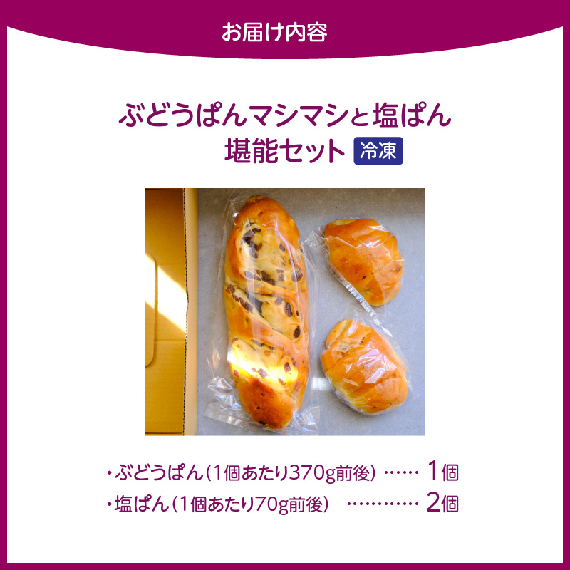 ぶどうぱんマシマシと塩ぱん　堪能セット _ ぶどうぱん 専門店 ぶどぱん 堪能 セット ぶどうぱん 1個 370g前後 塩ぱん × 2個 1個あたり70g前後 レーズン マシマシ しっとり もっちり 食パン生地 トースト 冷凍保存 朝食 昼食 ランチ お取り寄せ 福岡県 久留米市 送料無料 _Cx243