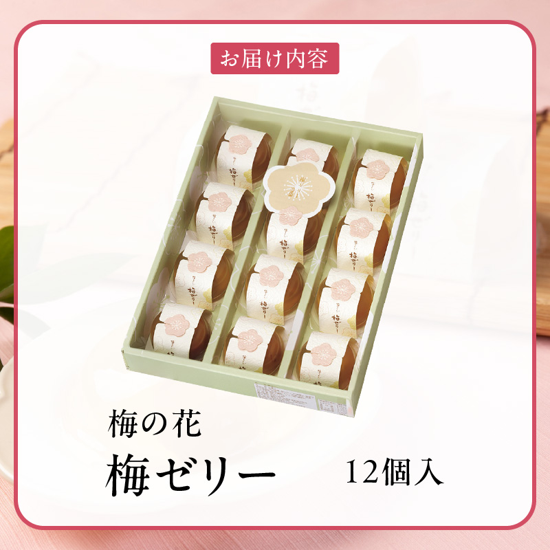 梅の花　梅ゼリー　12個入_梅ゼリー 95g × 12個 完熟 南高梅 まるごと 一粒 使用 優しい 甘さ 喉越し 爽やか とろける 食感 アレンジ シャーベット 梅酒ソーダ 梅 ゼリー おやつ デザート スイーツ フルーツゼリー 和菓子 贈答用 手土産 お取り寄せ グルメ 福岡県 久留米市 送料無料_Dw043