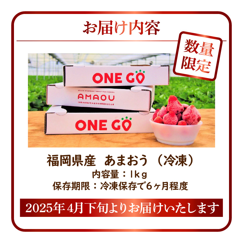 【数量限定】福岡県産あまおう（冷凍1kg）特別栽培_数量限定 急速冷凍 いちご あまおう 1kg 冷凍 3Dフリーザー 長期保存可能 国産 サクサク シャーベット フルーツ デザート フレッシュ 果物 便利 安心 長持ち 無添加 無香料 無加糖 エコファーマー GAP認定 福岡県 久留米市 送料無料_Fi203