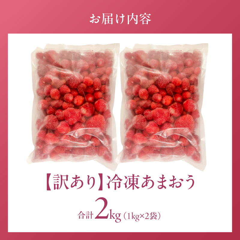 【2026年1月お届け】【訳あり】冷凍あまおう（いちご）2kg _ 訳あり 冷凍 あまおう 計 2kg 1kg × 2袋 福岡 国産 いちご 完熟 鮮やか 赤色 ふっくら 丸い形 食べごたえ 大粒 甘み 酸味 バランス 絶妙 スムージー ジャム ヨーグルト デザート アイス おやつ 果物 フルーツ 福岡県 久留米市 送料無料 _Fi217-m01 1月