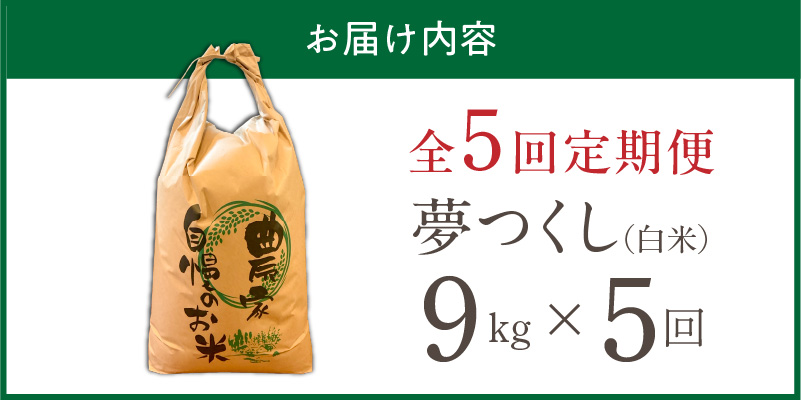 【定期便5回】【令和8年産 新米】福岡県産ブランド米夢つくし 白米 9kg×5回 _ 【令和8年産 新米】 夢つくし 9kg 5回 定期便 福岡県産 久留米産 ブランド米 精米 品種 艷やか 光沢 やわらかい 食感 米 ご飯 白ご飯 おにぎり 弁当 食品 お取り寄せ 福岡県 久留米市 送料無料 _Tk104-05 5回