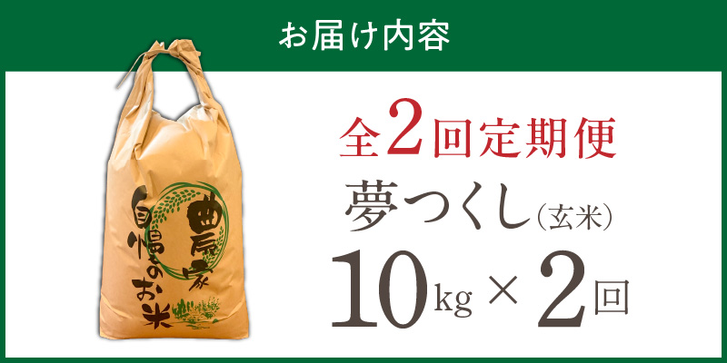 【定期便2回】【令和8年産 新米】福岡県産ブランド米夢つくし 玄米 10kg×2回 _ 【令和8年産 新米】 夢つくし 10kg 2回 定期便 福岡県産 久留米産 ブランド米 品種 艷やか 光沢 やわらかい 食感 米 ご飯 おにぎり 弁当 食品 お取り寄せ 福岡県 久留米市 送料無料 _Tk108-02 2回