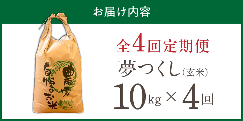 【定期便4回】【令和8年産 新米】福岡県産ブランド米夢つくし 玄米 10kg×4回 _ 【令和8年産 新米】 夢つくし 10kg 4回 定期便 福岡県産 久留米産 ブランド米 品種 艷やか 光沢 やわらかい 食感 米 ご飯 おにぎり 弁当 食品 お取り寄せ 福岡県 久留米市 送料無料 _Tk108-04 4回
