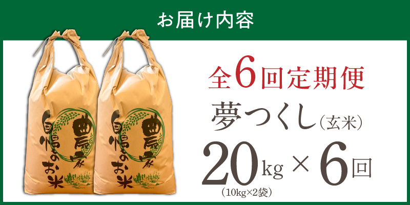 【定期便6回】【令和8年産 新米】福岡県産ブランド米夢つくし 玄米 20kg×6回 _ 【令和8年産 新米】 夢つくし 20kg 6回 定期便 福岡県産 久留米産 ブランド米 品種 艷やか 光沢 やわらかい 食感 米 ご飯 おにぎり 弁当 食品 お取り寄せ 福岡県 久留米市 送料無料 _Tk109-06 6回