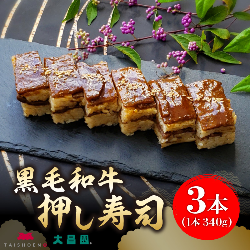 大昌園「黒毛和牛押し寿し 詰め合わせ」340g×3本_肉寿司 340g×3本 黒毛和牛 押し寿し 詰め合わせ 秘伝のタレ 特製 炊き込みご飯 九州産 牛肉 国産 米 福岡県 久留米市 お取り寄せ お取り寄せグルメ 肉 寿司 食品 食べ物 箱入り 冷凍 送料無料_Ax022