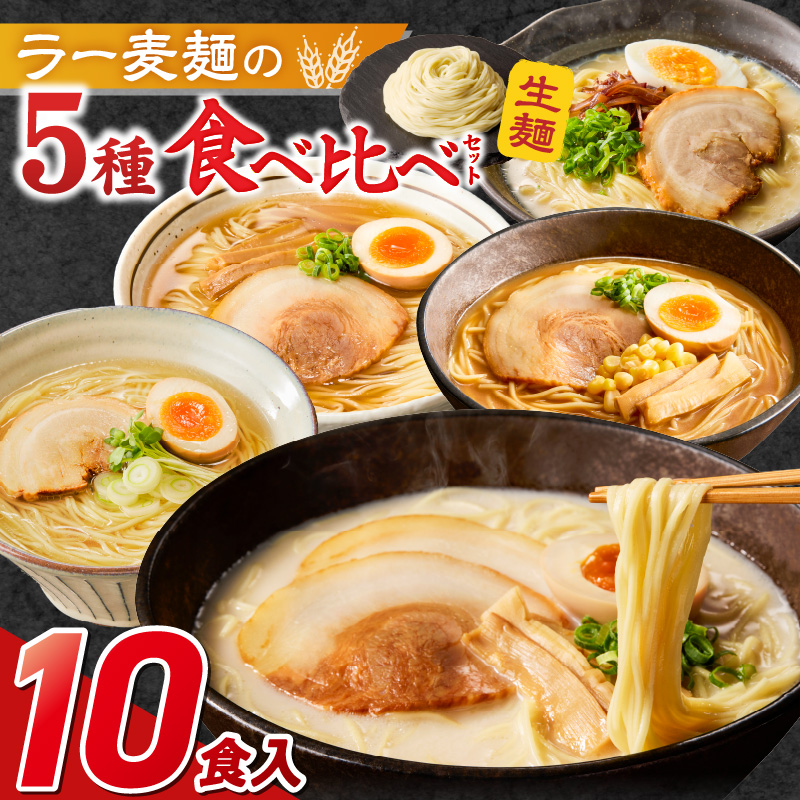 ラー麦麺食べ比べセット10食（久留米豚骨・博多豚骨・味噌・醤油・塩　各2個）_ラー麦麺 5種 食べ比べ セット 久留米豚骨 博多豚骨 味噌 醤油 塩 10食 ラーメン スープ 麺 コシ 強い 歯切れ 色 細麺 茹で時間 1分ほど 麺類 お取り寄せ 福岡県 久留米市 送料無料_Br060 10食