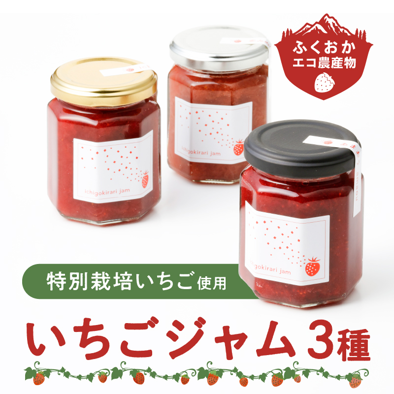いちごジャム3種セット（特別栽培いちご使用）_いちごジャム3種セット 特別栽培いちご使用 140g × 3個 詰め合わせ 化粧箱入り 瓶 エコ農産物 濃厚 あまおう いちごの王様 ブレンド 恋みのり 風味豊か 華やか 糖度 高い スコーン ワッフル トースト グルメ 贈り物 福岡県 久留米市 お取り寄せ 送料無料_Ca011