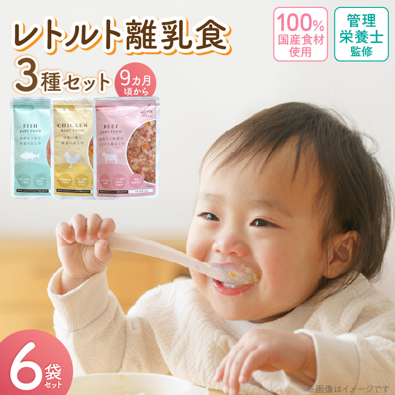 HOPPE BABY FOOD　レトルト離乳食　9か月以上向け　6袋セット _ 離乳食 レトルト おじや 3種類 セット 9か月 ～ 11か月 6袋 管理栄養士 監修 国産 野菜 肉 鉄分 タンパク質 DHA DPA ベビー用 赤ちゃん用 お取り寄せ 福岡県 久留米市 送料無料 _Cx245-01 6袋セット