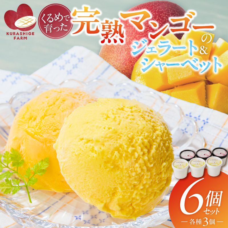 【2026年7月以降お届け】完熟マンゴーのジェラート＆シャーベット130ml×6個入り_先行予約 完熟 マンゴー ジェラート シャーベット セット 130ml × 6個 各3個 高糖度 果肉 使用 地植栽培 アイス デザート ご褒美 冷凍 トロピカルフルーツ 果物 国産 倉重農園 グルメ お取り寄せ お取り寄せグルメ 福岡県 久留米市 送料無料_Dw012 6個入り