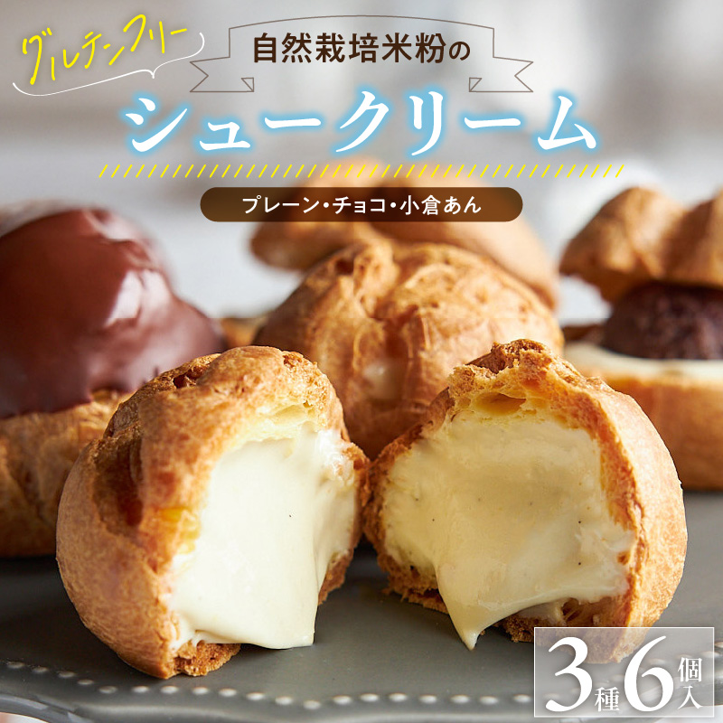 自然栽培 米粉のシュークリーム 3種 6個セット_自然栽培 米粉 シュークリーム 3種 × 2個 計 6個 セット プレーン チョコ 小倉あん 濃厚 カスタードクリーム 優しい 甘さ オーガニックチョコ 自家製 あんこ 特製 クリーム スイーツ デザート お取り寄せ 福岡県 久留米市 送料無料_Dw085