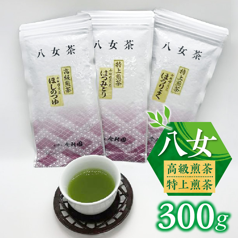 八女高級煎茶・特上煎茶 300g_八女高級煎茶 特上煎茶 100g × 3種 計300g 飲み比べ セット ほしのつゆ はつみどり ほうりょく 真空パック 新鮮 福岡県産 緑茶 八女茶 八女 高級 特上 煎茶 お茶 日本茶 茶 常温 お取り寄せ 福岡県 久留米市 送料無料_Ex217