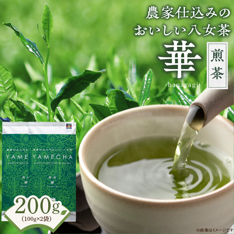 原田茶園　　煎茶　華 200g(100g×2)_農林水産大臣賞受賞 煎茶 華 100g × 2袋 計200g 八女茶 濃厚 旨み すっきり 甘み コク こだわり カテキン 抗酸化作用 リラックス効果 ビタミンB 疲労回復効果 お茶 日本茶 緑茶 お取り寄せ ご当地茶 本格八女茶 福岡県 久留米市 送料無料_Ex226
