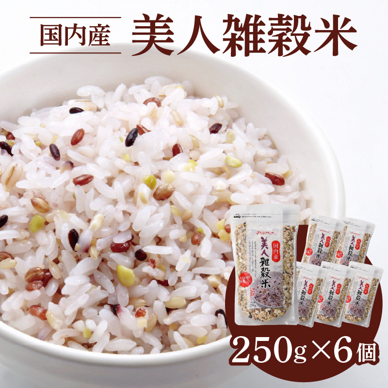 国内産 美人雑穀米 250g×6個 計1500g_雑穀米 国内産 250g × 6個 お届け回数 1回 美人雑穀米 雑穀 12種 ブレンド 混ぜて炊くだけ 冷めても美味しい 胚芽押麦 もち玄米 発芽 玄米 もち黒米 ハト麦 もち麦 もちきび 黒大豆 もちあわ 簡単 主食 おにぎり 弁当 ふっくら もちもち_Gr009 1回お届け：6個