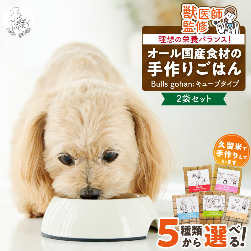 ペットフード 無添加ドッグフード・ブルズごはんCUBEタイプ 300g×2袋(馬・豚・鹿・鶏・魚の中から2つ)_CUBE型 20個入×2袋 無添加ドッグフード 1袋300g(馬肉・豚肉・鹿肉・鶏肉・魚の中から2つ) 国産 手作り アレルギー ウェット 子犬 シニア犬 冷凍 ヒューマングレード 老犬 小型犬 お試し 選べる ペットフード ブルズごはん_Pf002