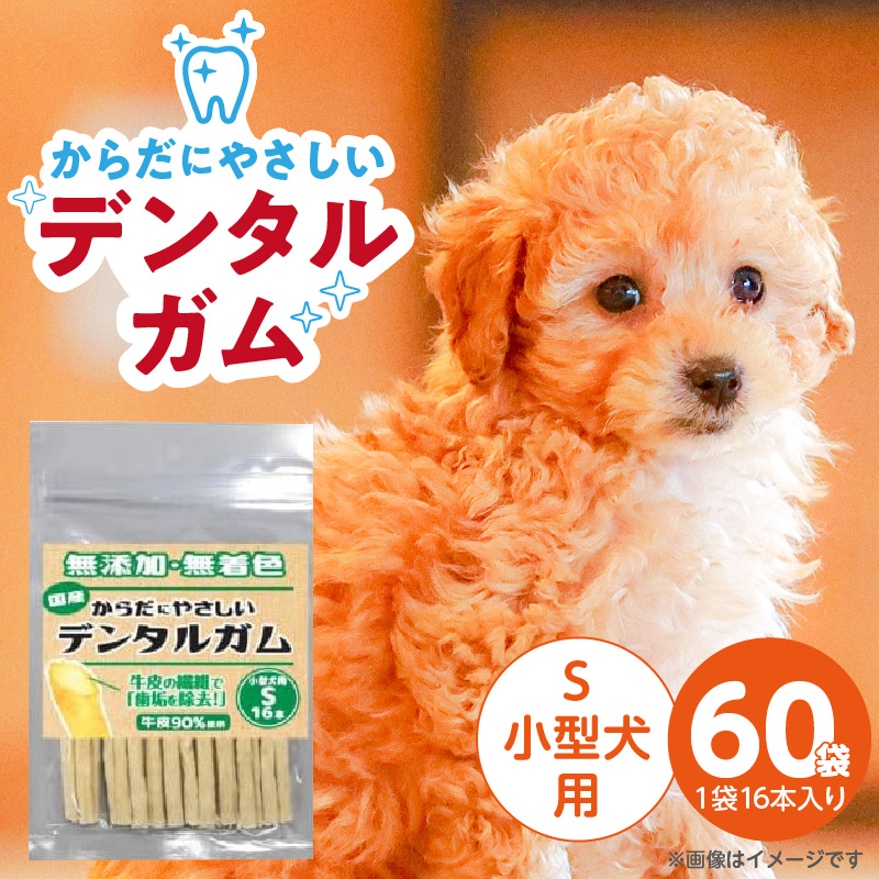からだにやさしいデンタルガム 小型犬用 S 16本×60袋_からだにやさしい デンタルガム 60袋 小型犬用 S 16本入り 歯磨き効果 健康 歯 歯茎 サポート 国産 牛皮 血行促進効果 お腹にやさしい デンタルケア ストレス解消 犬 福岡県 久留米市_Pf076-02 小型犬用