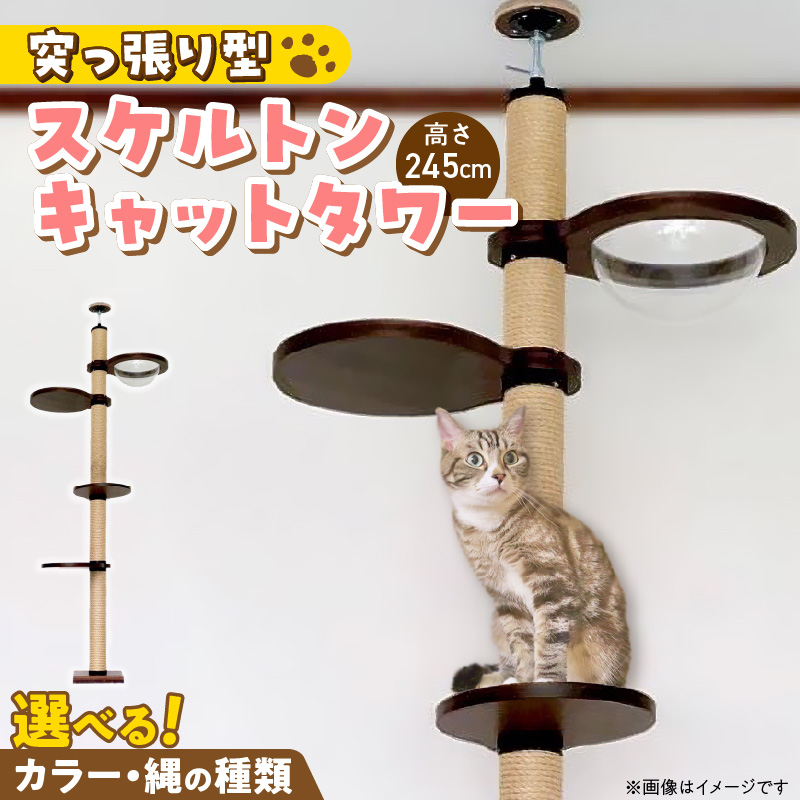 スケルトンキャットタワー LB-HM（高さ245cm） _ キャットタワー スケルトン 突っ張り型 猫 猫用 透明 クリアボウル 家具調仕上げ インテリア 重厚感 高級感 運動不足解消 ストレス解消 安心 安全 耐久性 組立式 受注生産 日本製 国産 ペット用品 お取り寄せ 福岡県 久留米市 送料無料 _Qx087-02 高さ245cm
