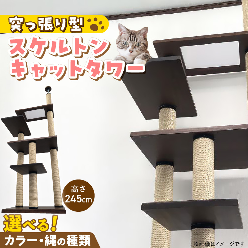スケルトンキャットタワー XLB-P（高さ245cm） _ キャットタワー スケルトン 突っ張り型 猫 猫用 透明 クリアボウル 家具調仕上げ インテリア 重厚感 高級感 多頭飼い おすすめ 運動不足解消 ストレス解消 安心 安全 耐久性 組立式 受注生産 日本製 国産 ペット用品 お取り寄せ 福岡県 久留米市 送料無料 _Qx089-02 高さ245cm