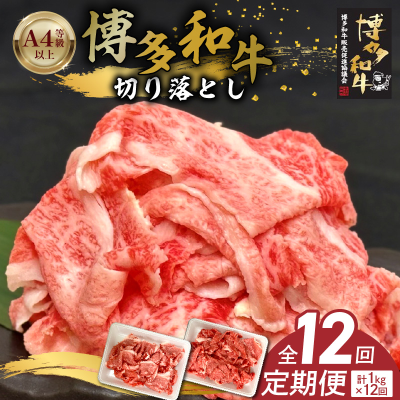 博多和牛切り落とし 500g×2パック　12回定期便 _Tk064 12回定期便