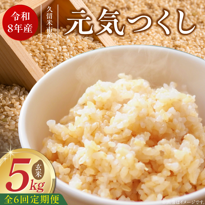 【定期便6回】【令和8年産 新米】福岡県産ブランド米元気つくし 玄米 5kg×6回 _  元気つくし 5kg お届け回数 6回 定期便 福岡県産 ブランド米 新米 福岡生まれ 品種 香り豊か ふっくら 食感 ご飯 おにぎり 弁当 お米 食品 お取り寄せ 九州 久留米市産 福岡県 久留米市 送料無料 _Tk115-06 6回