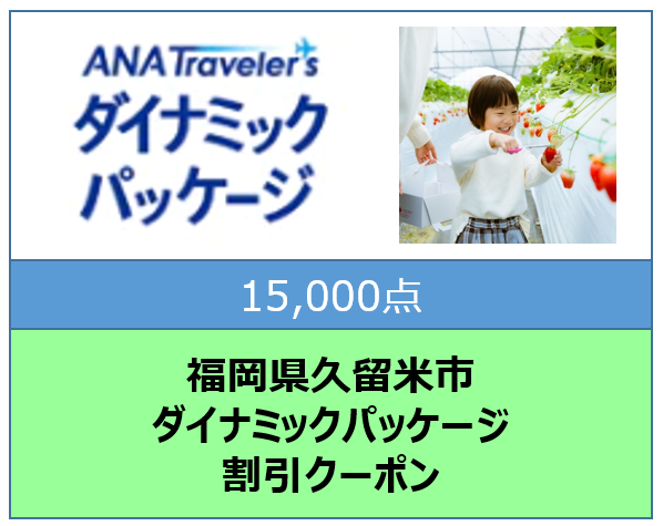 福岡県久留米市ANAトラベラーズダイナミックパッケージ割引クーポン15,000点分
