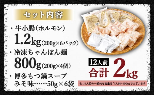 国産牛 もつ鍋 12人前 ちゃんぽん 濃縮スープ付 （みそ味） 冷凍 国産 もつ もつ鍋セット